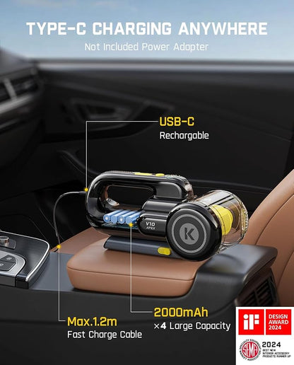 Fanttik Fold V10 APEX Pivot Cordless Car Vacuum, 17000Pa Handheld Vacuum Suction Power, Smart LED Display, Portable for Car Home Pet (Deluxe with Flexible Hose&Pet Brush)