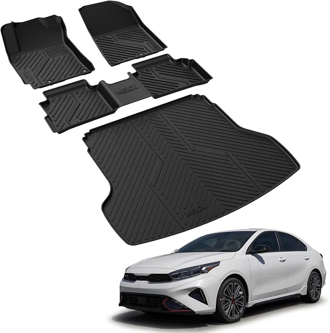 LASFIT Floor Mats & Cargo Mat for Kia Forte 2024 2023 2022 2021 2020 2019, All Weather TPE Custom Fit Floor Liners for KIA Forte 2019-2024 1st & 2nd Row Car Mats & Trunk Mat Full Set, Black