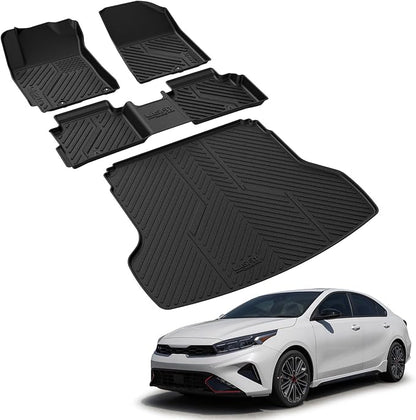 LASFIT Floor Mats & Cargo Mat for Kia Forte 2024 2023 2022 2021 2020 2019, All Weather TPE Custom Fit Floor Liners for KIA Forte 2019-2024 1st & 2nd Row Car Mats & Trunk Mat Full Set, Black