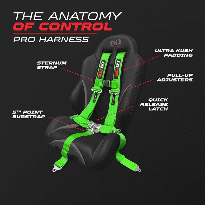 1pc Green 5 Point Harness for Bucket Seat, Latch Release, 9 Color Options, Racing Harness 5 point, Race Car, UTV, RZR [6001A1]