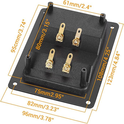 Facmogu 2PCS Rectangle 4-Way Speaker Terminal Box, Gold-Plated Binding Post Terminal Cable Connector for DIY Applications, Terminal Cups with 2 Pairs Banana Plug Socket Connector & 4PCS Screws
