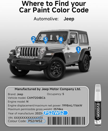PS2/WS2 Bright Silver Metallic Touch Up Paint Compatible with JeepExact Match 2 in 1 Touch up Paint for Chips and Nicks Repair