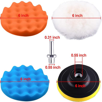 SIQUK 26 Pieces Car Polisher Buffing Pads 6 Inch Car Polishing Pad Kit Foam Polish Pads Wax Bonnets Polisher Buffer Attachment for Drill