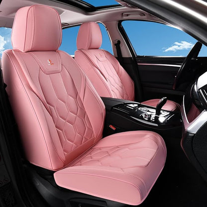 Huidasource Front Seat Covers, Universal Fit for Most Cars SUV Trucks, Full Coverage Leather Seat Cover, Airbag Compatble, Seat Function Retain, Storage Pocket Design, Easy to Install, Pink