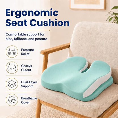 Seat Cushions for Office Chairs Wheelchair Cushion for Long Sitting Back Pain，Memory Foam Seat Car Computer Desk Chair Cushion，Coccyx Cushion for Tailbone Pain Relief Cushion Office Chair Green
