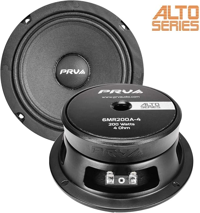 PRV AUDIO 6.5 Midrange Speakers Pair 6MR200A-4, 200 Watts, 4 Ohm Shallow Mount Car Audio Slim Speaker, 1.5 in Voice Coil, Compact for Doors (2 Speakers)