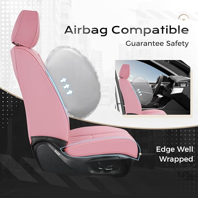 Coverado Car Seat Covers Full Set, Seat Covers for Cars, Car Seat Cover, Car Seat Protector, Leather Car Seat Cushion, Waterproof Car Seat Covers Front Seats and Back Fit for Most Cars(Pink)