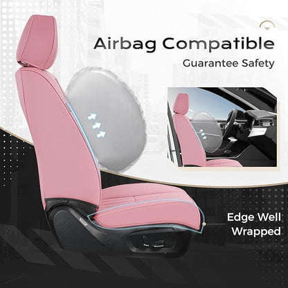 Coverado Car Seat Covers Full Set, Seat Covers for Cars, Car Seat Cover, Car Seat Protector, Leather Car Seat Cushion, Waterproof Car Seat Covers Front Seats and Back Fit for Most Cars(Pink)
