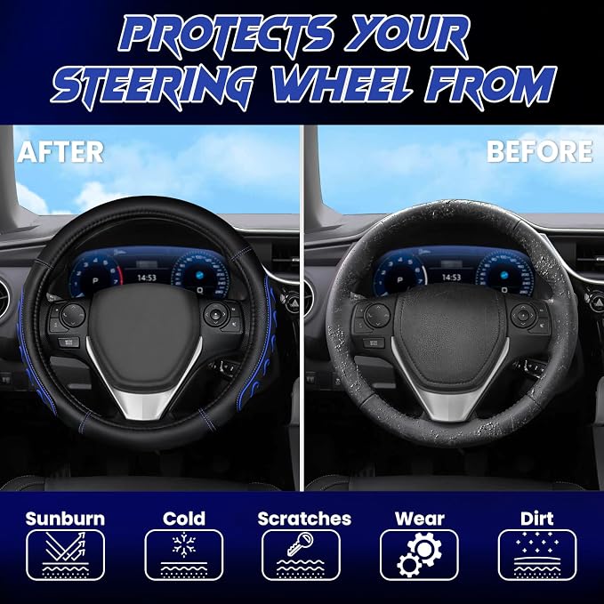 Ventilated Heart-Shaped Steering Wheel Cover with Anti-Slip Leather Grip. Compatible with Ford, Toyota, Honda, Nissan, and Chevrolet Vehicles for 14.5-15.2 inch Round Steering Wheels.