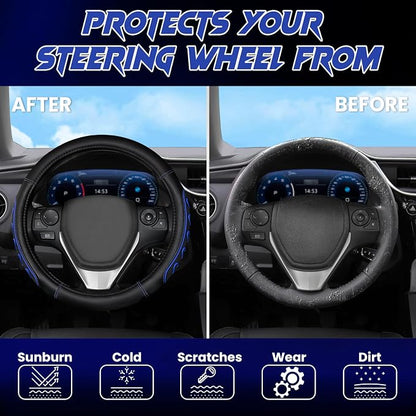 Ventilated Heart-Shaped Steering Wheel Cover with Anti-Slip Leather Grip. Compatible with Ford, Toyota, Honda, Nissan, and Chevrolet Vehicles for 14.5-15.2 inch Round Steering Wheels.
