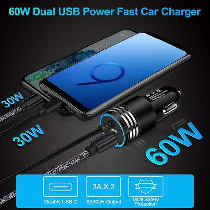 60W Super Fast Charging Android Car Charger Type C Rapid Samsung Car Charger with 3ft Built-in USB C Cable for Samsung Galaxy S26 S25 Edge S24 Ultra S23 S22 S21 A57 A17 A56 A36 A16 A35 A15 A54 A14 A53