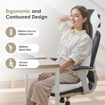 FLORICH Upgraded 3-in-1 Memory Foam Car Seat Cushion Set with Lumbar Support & Neck Pillow, Washable Driving Seat Cushion for Back & Sciatica Pain Relief, Non-Slip Seat Cushion for Car, Office-Gray