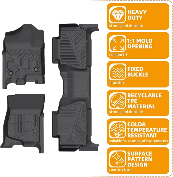 Floor Mats for Chevy Tahoe 2007 2008 2009 2010 2011 2012 2013 2014, for GMC Yukon Bench(NOT fit XL), NOT for Hybrid, Tahoe Floor Mats(ONLY 8seats), Front&Rear Row & Cargo,TPE Waterproof Summer Winter