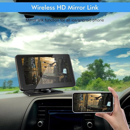 7" HD Portable Wireless Carplay Screen for Car, Touch Double Din Car Stereo with Apple Car Play & Android Auto, GPS, Voice Control, Mirror Link, Bluetooth Hands-Free, Multimedia Player for Vehicles