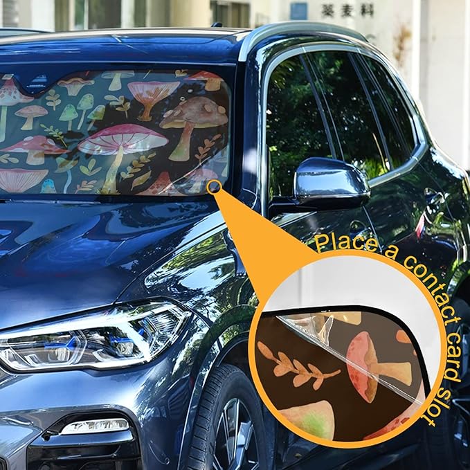 Watercolor Mushrooms Brown Car Windshield Sun Shade Foldable UV Ray Sun Visor Protector Sunshade to Keep Your Vehicle Cool (55" x 27.6")