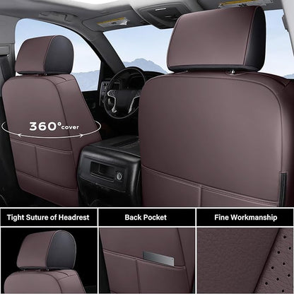 Coverado Chevy Silverado Seat Covers, Faux Leather Seat Covers Fit for Chevy Silverado GMC Sierra 2007-2026 1500, 2015-2026 2500HD 3500HD Crew Double Extended Cab (Front,Brown)