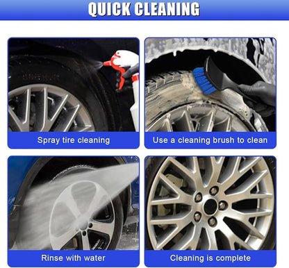 Car Wheel Brush, Stiff Bristle Short Handle Scrub Tire & Wheel Rim Brush, No-Scratch Carpet/Floor Mat Detailing Tool, Auto Interior and Exterior Cleaning Supply for Vehicle, Home (Blue)