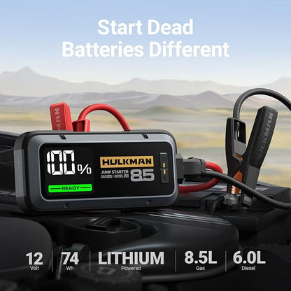 Hulkman Alpha85 Smart Portable Jump Starter, 2000A Battery Booster Pack with LED Display, Flashlight, 74Wh Power Bank & Jumper Cable, 12V Jump Box for up to 8.5L Gas & 6.0L Diesel, Cars, SUVs & Trucks