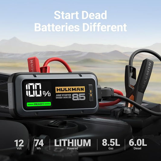 Hulkman Alpha85 Smart Portable Jump Starter, 2000A Battery Booster Pack with LED Display, Flashlight, 74Wh Power Bank & Jumper Cable, 12V Jump Box for up to 8.5L Gas & 6.0L Diesel, Cars, SUVs & Trucks