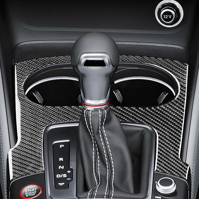 Real Premium Carbon Fiber Decor Compatible with Audi A3 S3 RS3 8V 2013 2014 2015 2016 2017 2018 2019 Car Gear Shift Panel Water Cup Holder Decor Sticker Auto Interior Accessories Decal Black