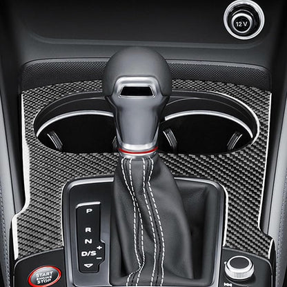 Real Premium Carbon Fiber Decor Compatible with Audi A3 S3 RS3 8V 2013 2014 2015 2016 2017 2018 2019 Car Gear Shift Panel Water Cup Holder Decor Sticker Auto Interior Accessories Decal Black