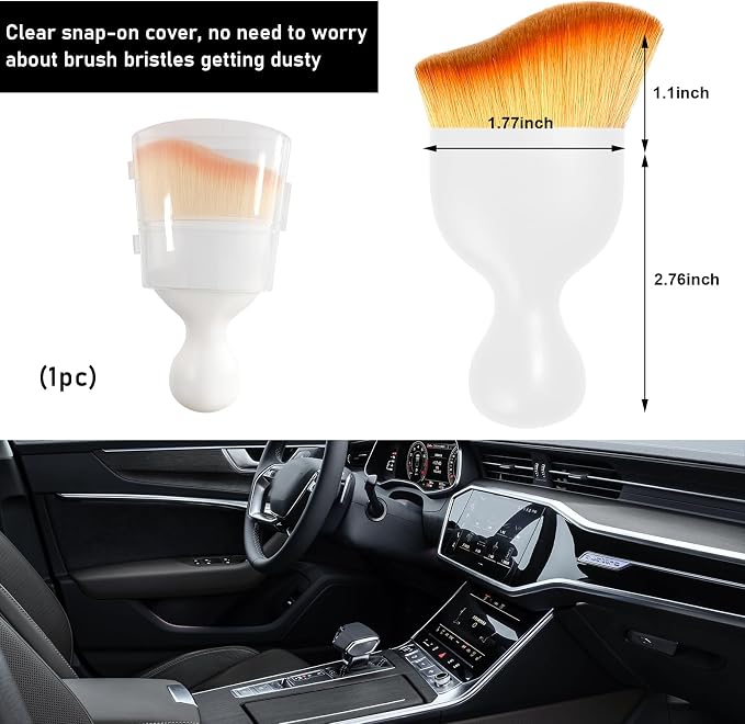 Ziciner Car Detailing Brush, Curved Soft Bristles Auto Removal Dust Collectors, Universal Vehicle Dashboard, Air Conditioner Vents etc Interior Cleaning Tool Accessories (White)