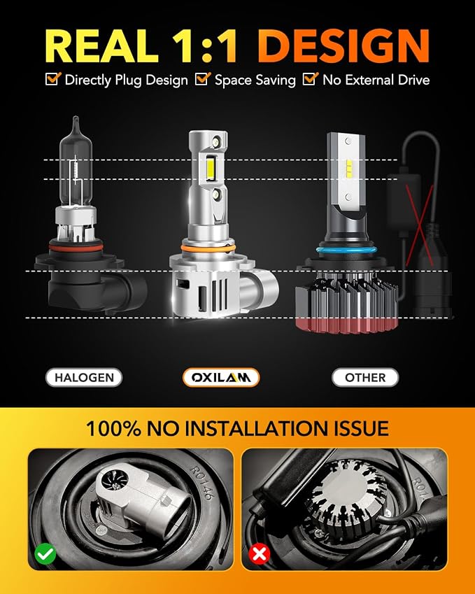 OXILAM 9005 9006 LED Bulb Combo HB-3 HB-4 Bulbs, 100,000LM 120W, Ultra-Bright, 5 Min Quick Install, 70000H Lifespan, No Flicker, 99% Compatibility