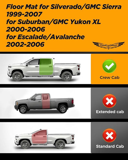 Car Floor Mats for Chevy Silverado: for Silverado/GMC Sierra 1999-2007 Crew Cab| for Suburban/Yukon XL 2000-2006| for Escalade/Avalanche 2002-2006 All Weather Truck Custom Accessories Front Rear Liner