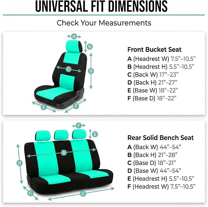 FH Group Bright Flat Cloth Full Set Automotive Seat Covers Front Set and Rear Solid Bench Mint Black Seat Covers w. Gift Universal Fit Interior Accessories for Cars Trucks and SUVs