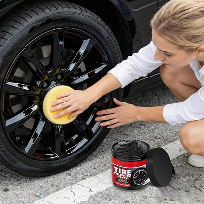 2Pcs Car Tire Shine with Sponge,Tire Coating Paste,Tire Polishing Paste,Ungraded Long-Lasting Tire Dressing with Wet Gloss Look Finish for Car, Truck, Motorcycle, RV & More