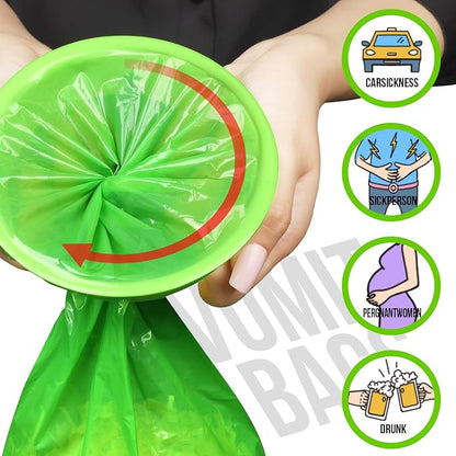 YGDZ Vomit Bags Disposable, 15 Pack Vomit Bags, 1000ml Barf Bags, Emesis Bags Disposable, Portable Throw Up Bags, Puke Bags for Car & Aircraft, Travel Motion Sickness, Taxi, for Kids, Adults, Green