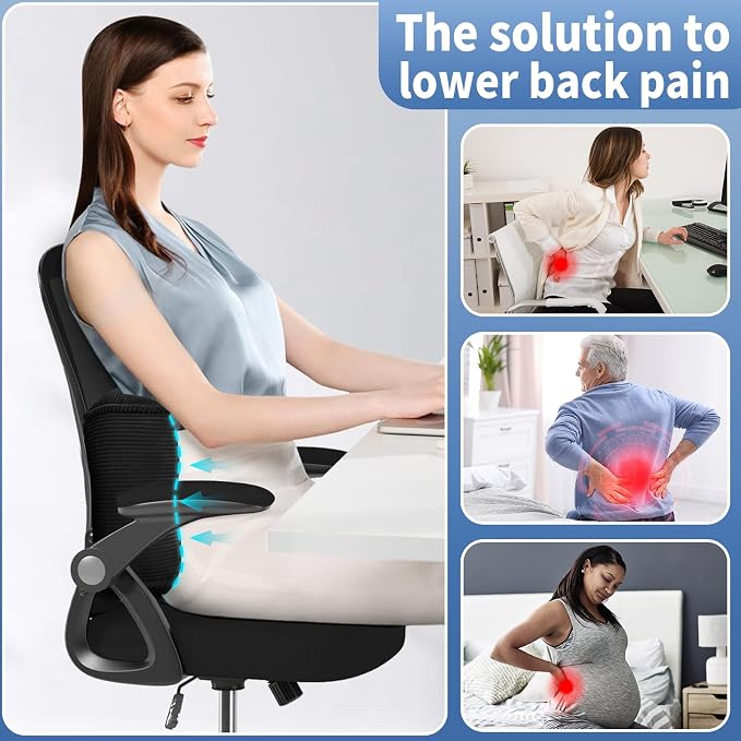 Lumbar Support Pillow for Office Chairs, Bite-Size Natural Latex Foam Back Support Pillow for Lower Back Pain Relief, Soft & Support Corduroy Desk Chair Cushion, M, Black