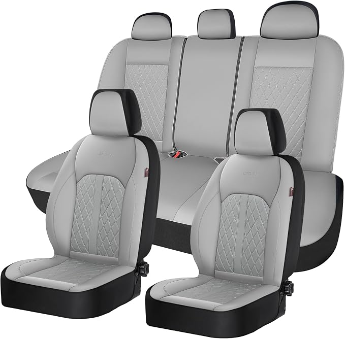 Coverado Universal Leather Seat Covers Full Set for 5 Seats – Waterproof, Durable All-Weather Protector for SUV, Pickup Truck, Sedan, Gray