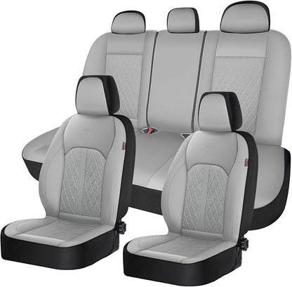 Coverado Universal Leather Seat Covers Full Set for 5 Seats – Waterproof, Durable All-Weather Protector for SUV, Pickup Truck, Sedan, Gray