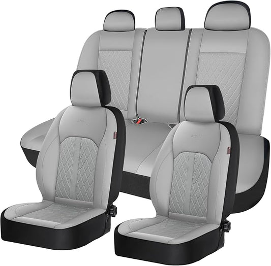 Coverado Universal Leather Seat Covers Full Set for 5 Seats – Waterproof, Durable All-Weather Protector for SUV, Pickup Truck, Sedan, Gray