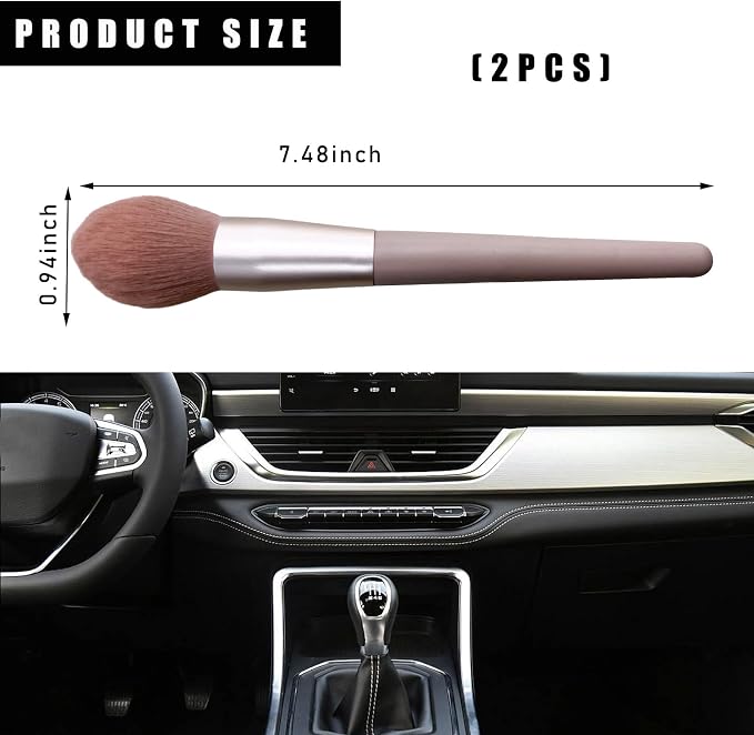 Dickno 2PCS Car Interior Dust Brush, Soft Scratch Free Auto Detailing Brushes, Universal Vehicle Interior Cleaning Tool for Automotive Dashboard, Air Vents, Leather (Long Pink)