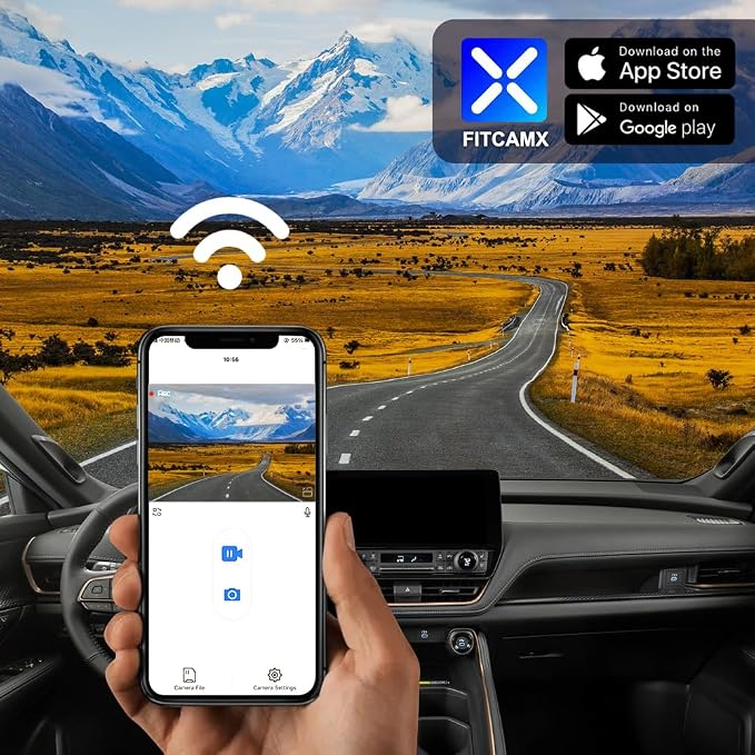 Fitcamx Front 2K+Rear 1080P Dash Cam Adapts for Toyota Grand Highlander 2024-2026 & Hybrid (HD2-0E130), OEM Look, 2 Way HD Video, WiFi & APP, Loop Recording, G-Sensor, Easy to Use, 64GB Card