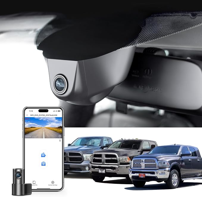 Mangoal Front 4K & Rear 1080P Dash Cam Custom for 4th Gen Dodge RAM 1500/2500/3500 2013 2014 2015 2016 2017 2018 (Model A),Check Model Carefully,UHD 2160P,WiFi & App,128GB Card