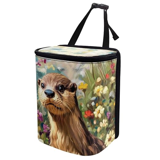 Talayituse Otter Daisy Print Car Trash Bin, Large Size Auto Trash Can Adjustable Portable Garbage Can with Lid, Vehicle Hanging Bag for Headrest Front Back Seat