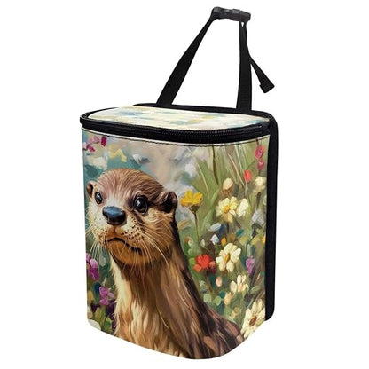 Talayituse Otter Daisy Print Car Trash Bin, Large Size Auto Trash Can Adjustable Portable Garbage Can with Lid, Vehicle Hanging Bag for Headrest Front Back Seat