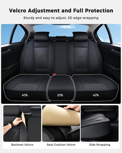 Huidasource Rear Seat Covers, Waterproof Faux Leather Rear Bench Seat Covers, Universal Fit Back Seat Cover for Most Cars Sedans SUVs Pickups Trucks, Black