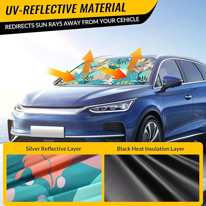 Windshield Sun Shade - Car Windshield Sun Shade for UV Protecion Heat Reduction 2026 Sun Visor for Car Interior (57"x31")