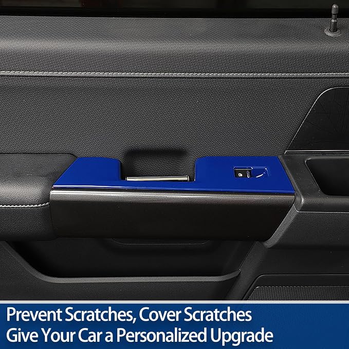 GZXinWei Interior Upgrade Accessories Door Armrest Window Control Switch Panel Trim Cover Sticker for 2021 2022 2023 2024 2025 2026 Ford F150 Blue