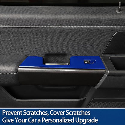 GZXinWei Interior Upgrade Accessories Door Armrest Window Control Switch Panel Trim Cover Sticker for 2021 2022 2023 2024 2025 2026 Ford F150 Blue