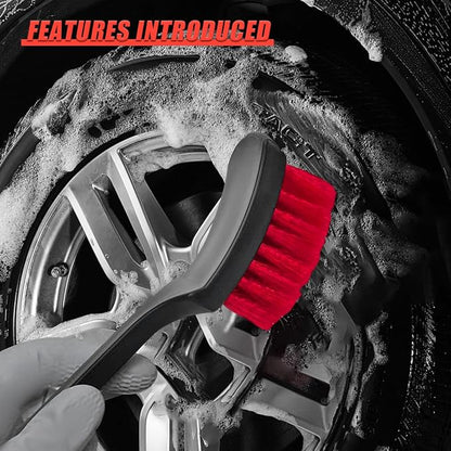 ZIMISI 8.3×2.5 Inch Car Wash Brush, Soft Bristle Short Handle Carpet Cleaning Brush, Scrub Brush for Floor Mats, Tires, Automotive Wheel Bushes for Vehicle Interior & Home (Red)