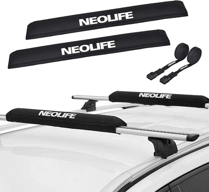 Soft Roof Rack Pads with Two 15 Ft Tie Down Straps for Surfboard, SUP Paddleboard, Snowboard, 28/34inch (Pair)