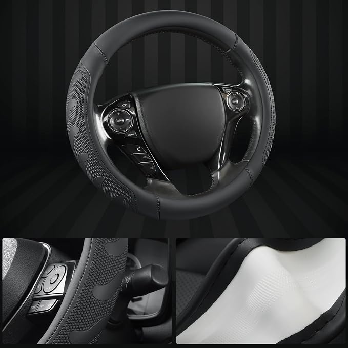 GIANT PANDA Microfiber Leather Steering Wheel Cover for Honda Accord,Civic,CR-V,HR-V,Pilot(Black-Standard Size)