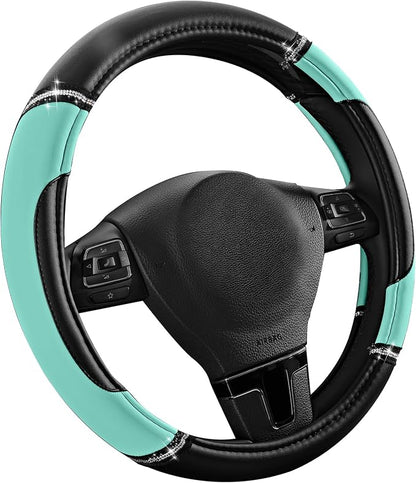 Road Comforts Leather Steering Wheel Cover - Made with PVC Leather - Anti-Slip, Universal Fit 14 1/2 inches to 15 inches - Mint