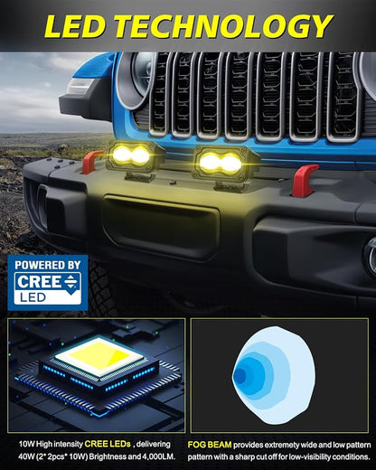 3 Inch SAE Fog Lights 40W CREE Yellow LED Pods Cut-Off Low Beam DOT Approved Fog Lights Yellow Small Offroad Lights 2 Packs for Truck Pickup Motorcycle Dirt Bike SUV UTV ATV