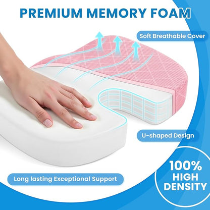 TushGuard Office/Car Seat Cushion, Non-Slip Sciatica & Back Coccyx Tailbone Pain Relief Chair Pad, Memory Foam Butt Pillow for Computer Desk, Wheelchair, Driving (Pink, XX-Large)